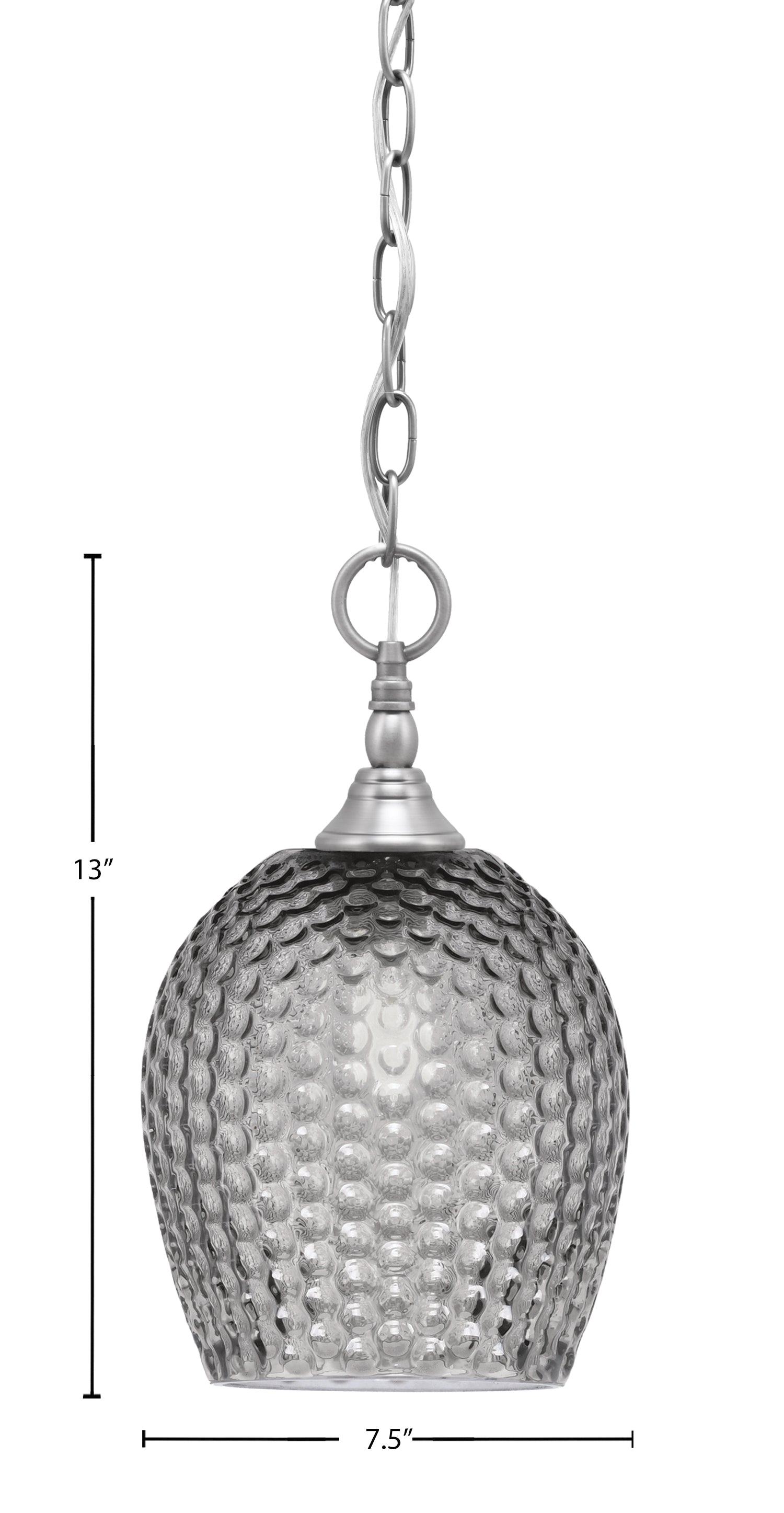 Chain One Light Mini Pendant in Brushed Nickel with Smoke Textured Shade