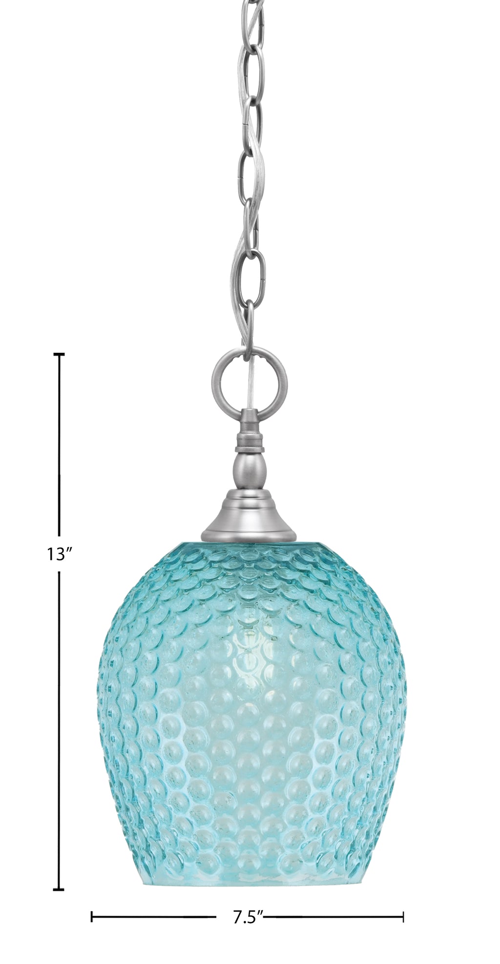 Chain One Light Mini Pendant in Brushed Nickel with Turquoise Textured Shade