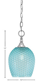 Chain One Light Mini Pendant in Brushed Nickel with Turquoise Textured Shade