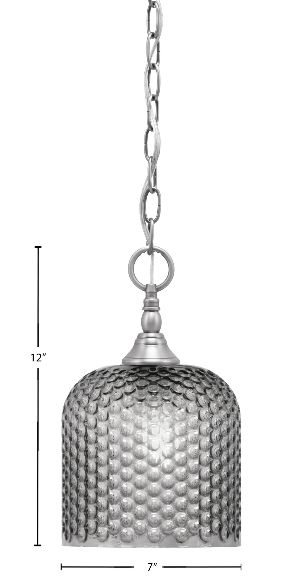 Chain One Light Mini Pendant in Brushed Nickel with Smoke Textured Shade