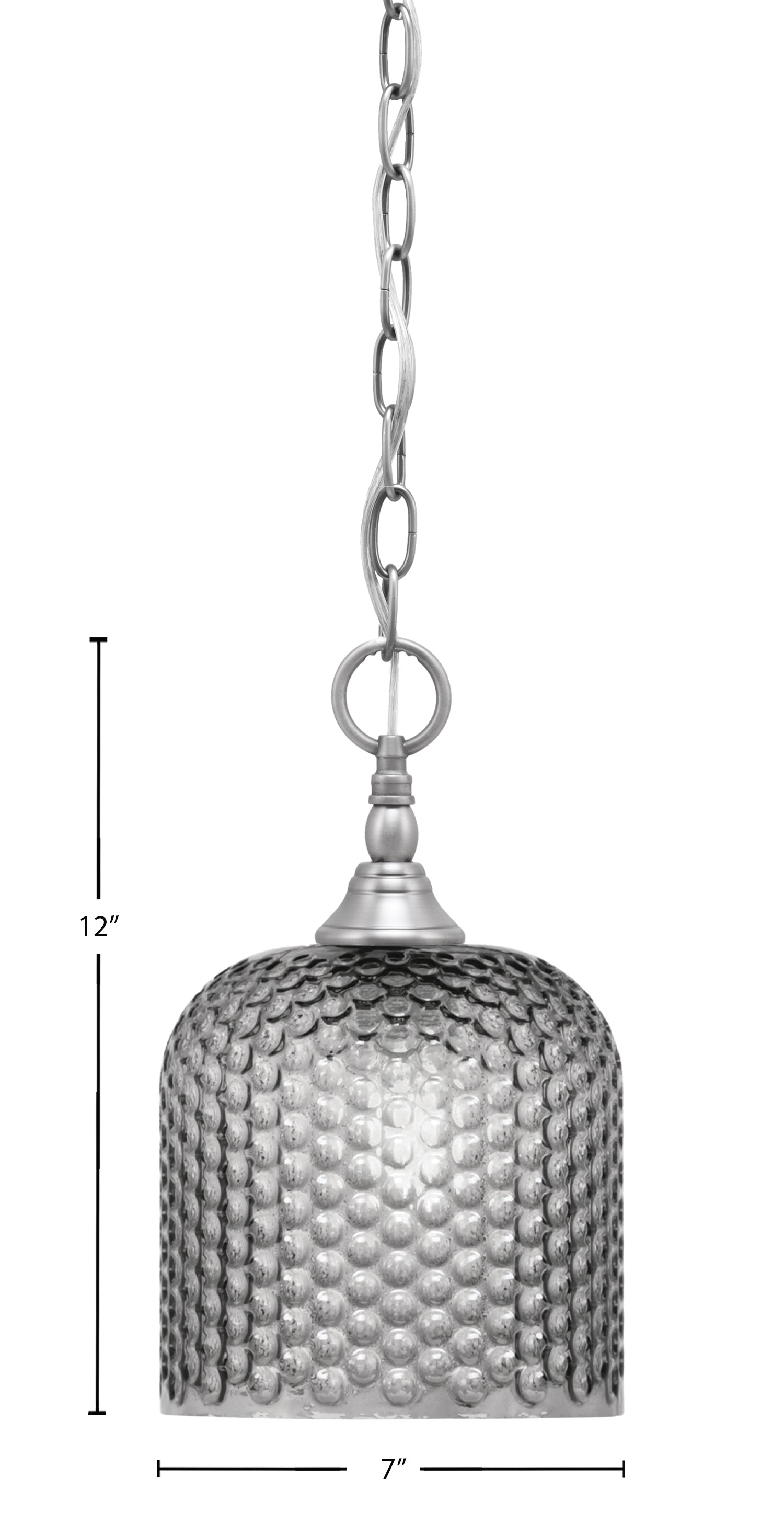 Chain One Light Mini Pendant in Brushed Nickel with Smoke Textured Shade