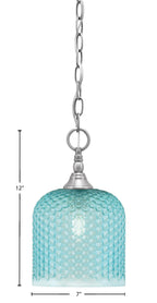 Chain One Light Mini Pendant in Brushed Nickel with Turquoise Textured Shade
