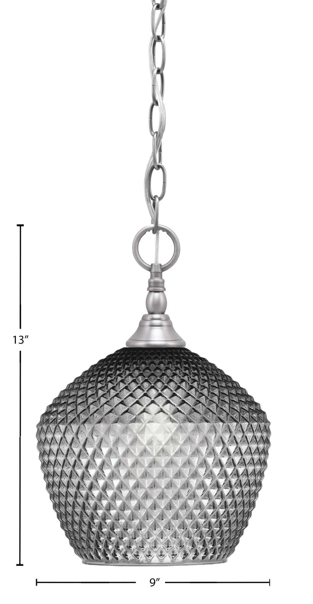 Chain One Light Mini Pendant in Brushed Nickel with Smoke Textured Shade