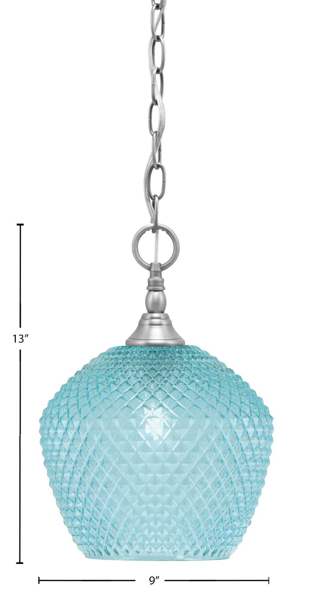 Chain One Light Mini Pendant in Brushed Nickel with Turquoise Textured Shade