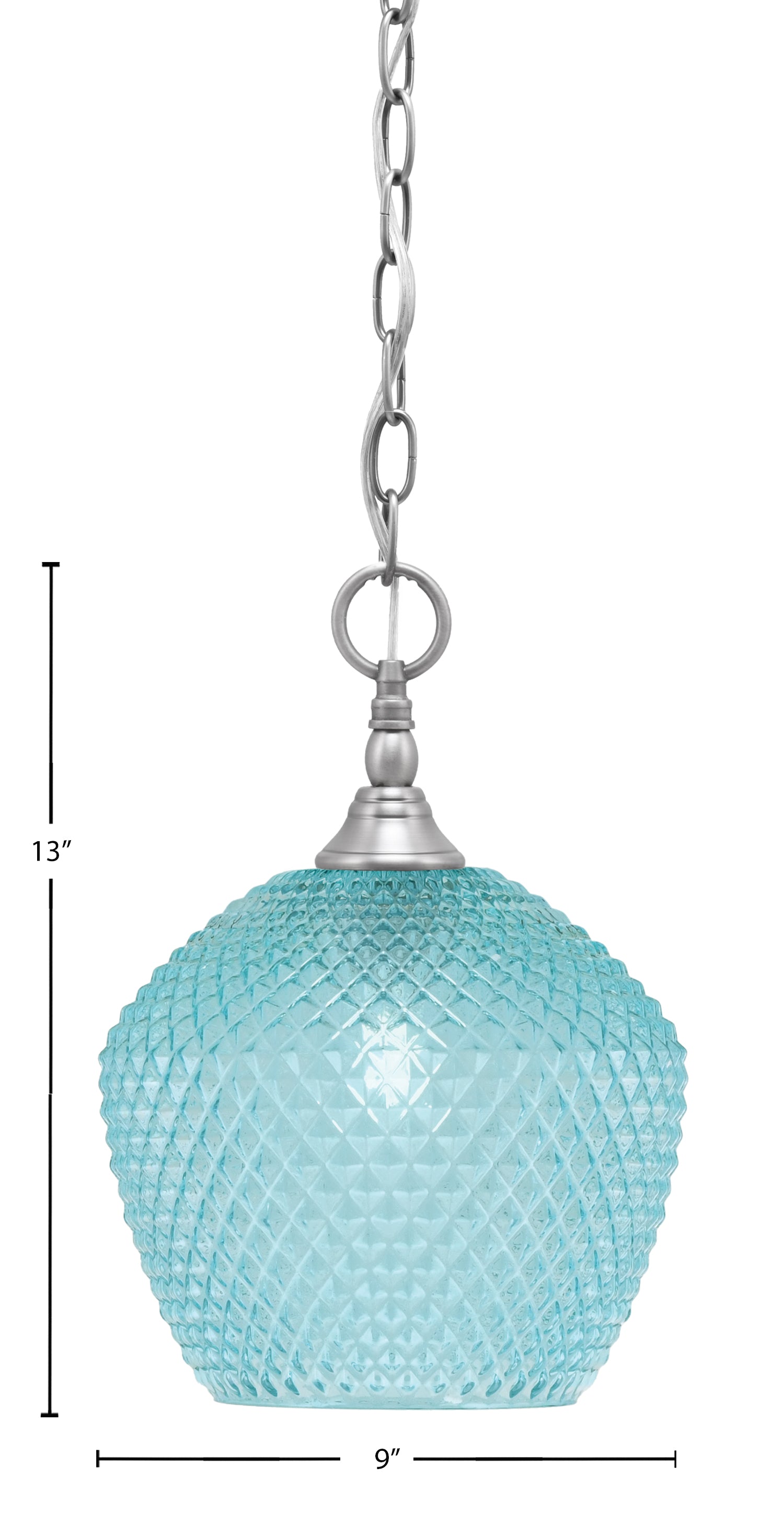 Chain One Light Mini Pendant in Brushed Nickel with Turquoise Textured Shade