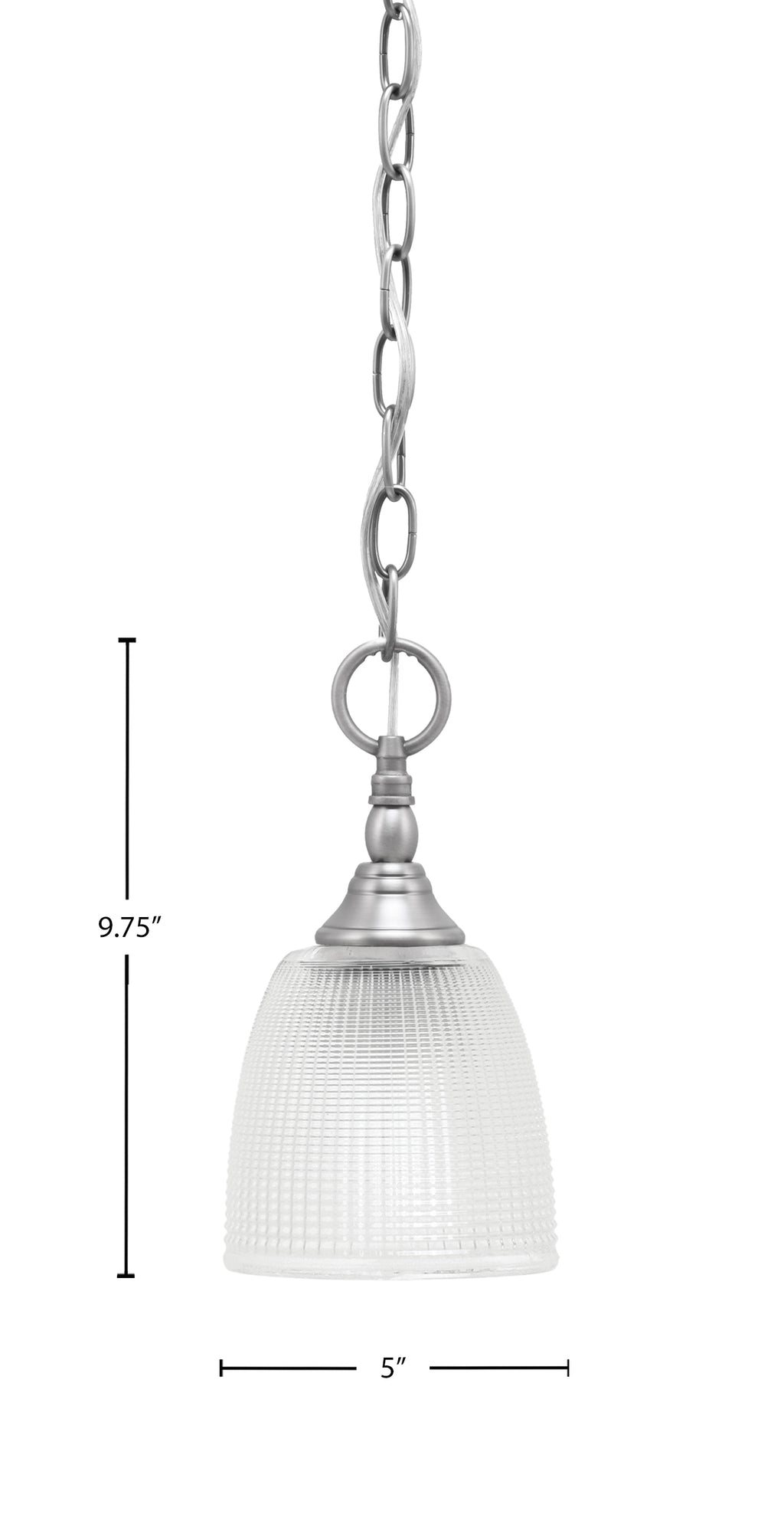 Chain One Light Mini Pendant in Brushed Nickel with Clear Ribbed Shade