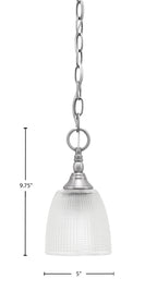 Chain One Light Mini Pendant in Brushed Nickel with Clear Ribbed Shade