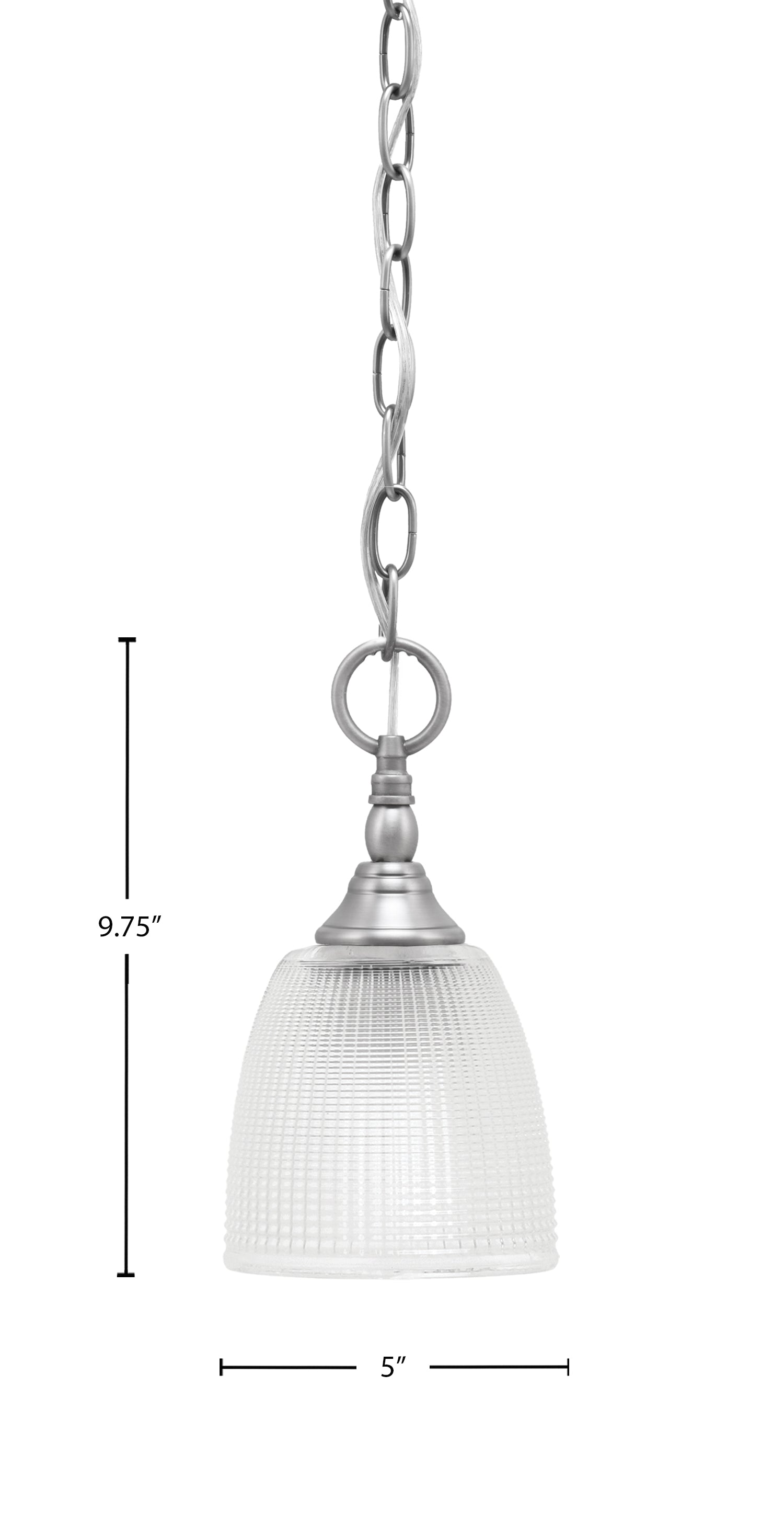 Chain One Light Mini Pendant in Brushed Nickel with Clear Ribbed Shade