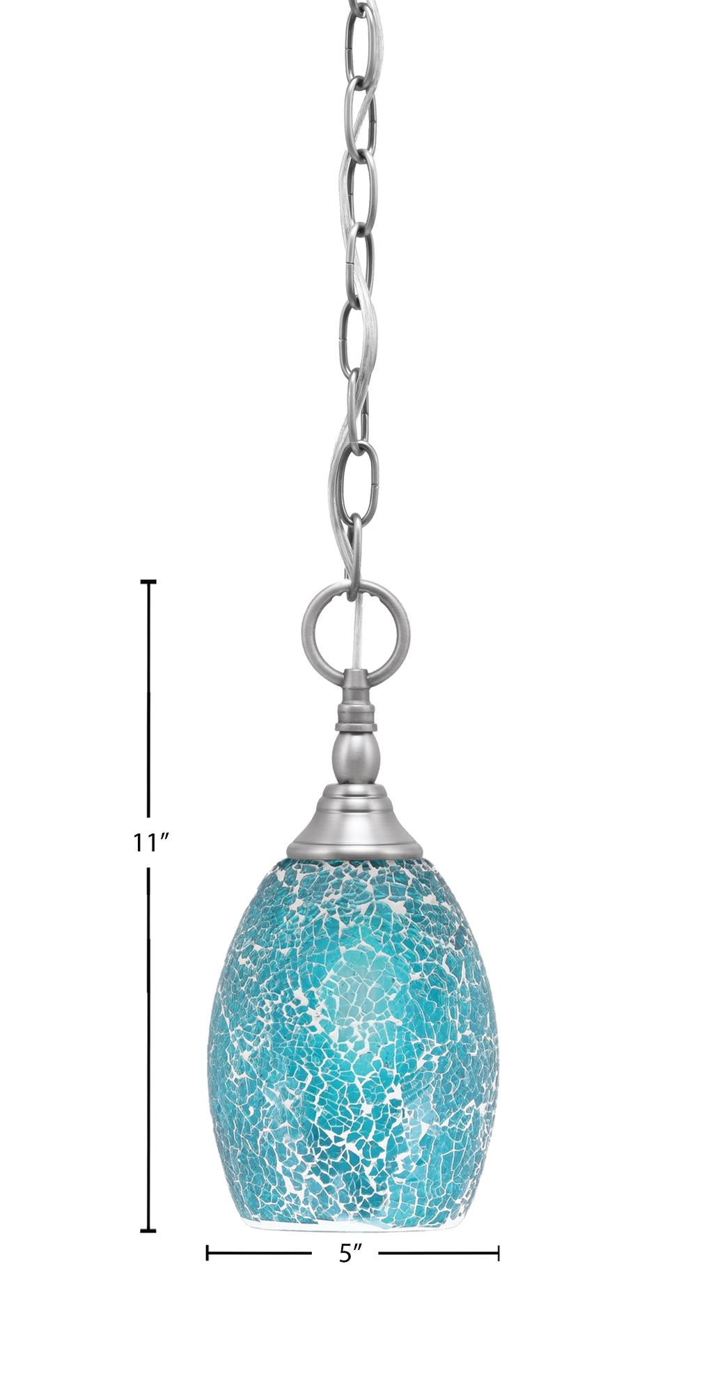 Chain One Light Mini Pendant in Brushed Nickel with Turquoise Fusion Shade