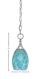 Chain One Light Mini Pendant in Brushed Nickel with Turquoise Fusion Shade