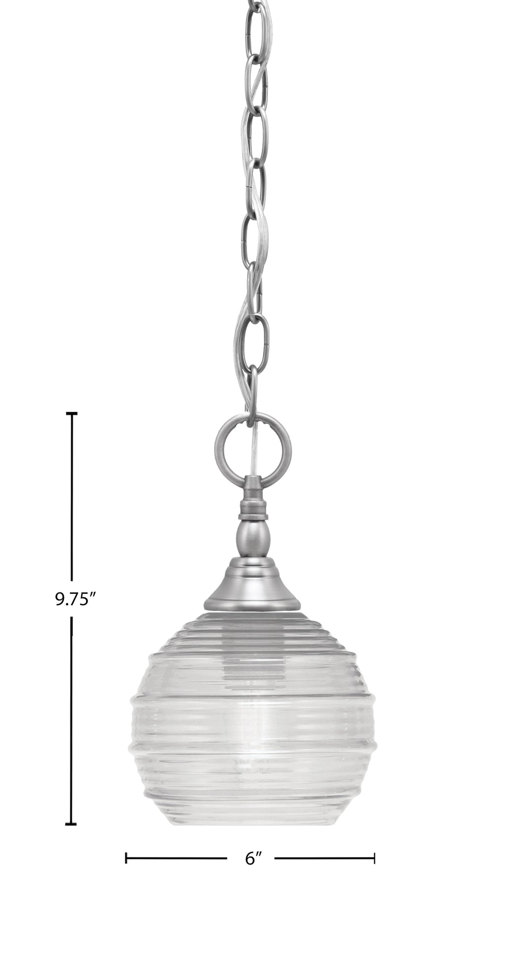 Chain One Light Mini Pendant in Brushed Nickel with Clear Ribbed Shade
