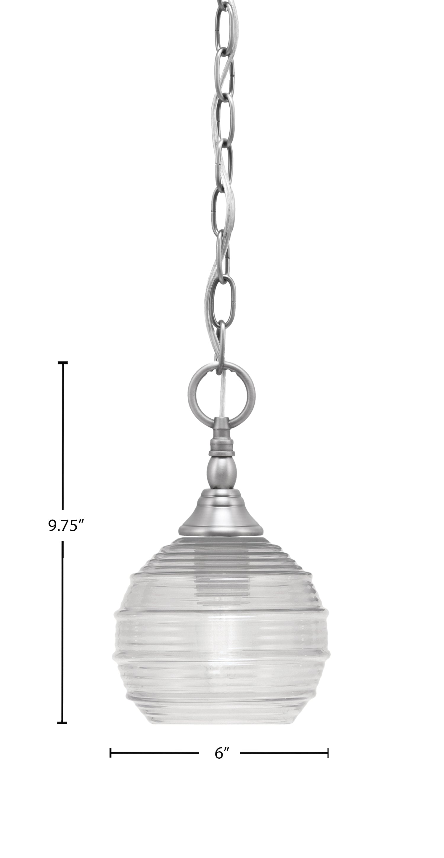 Chain One Light Mini Pendant in Brushed Nickel with Clear Ribbed Shade
