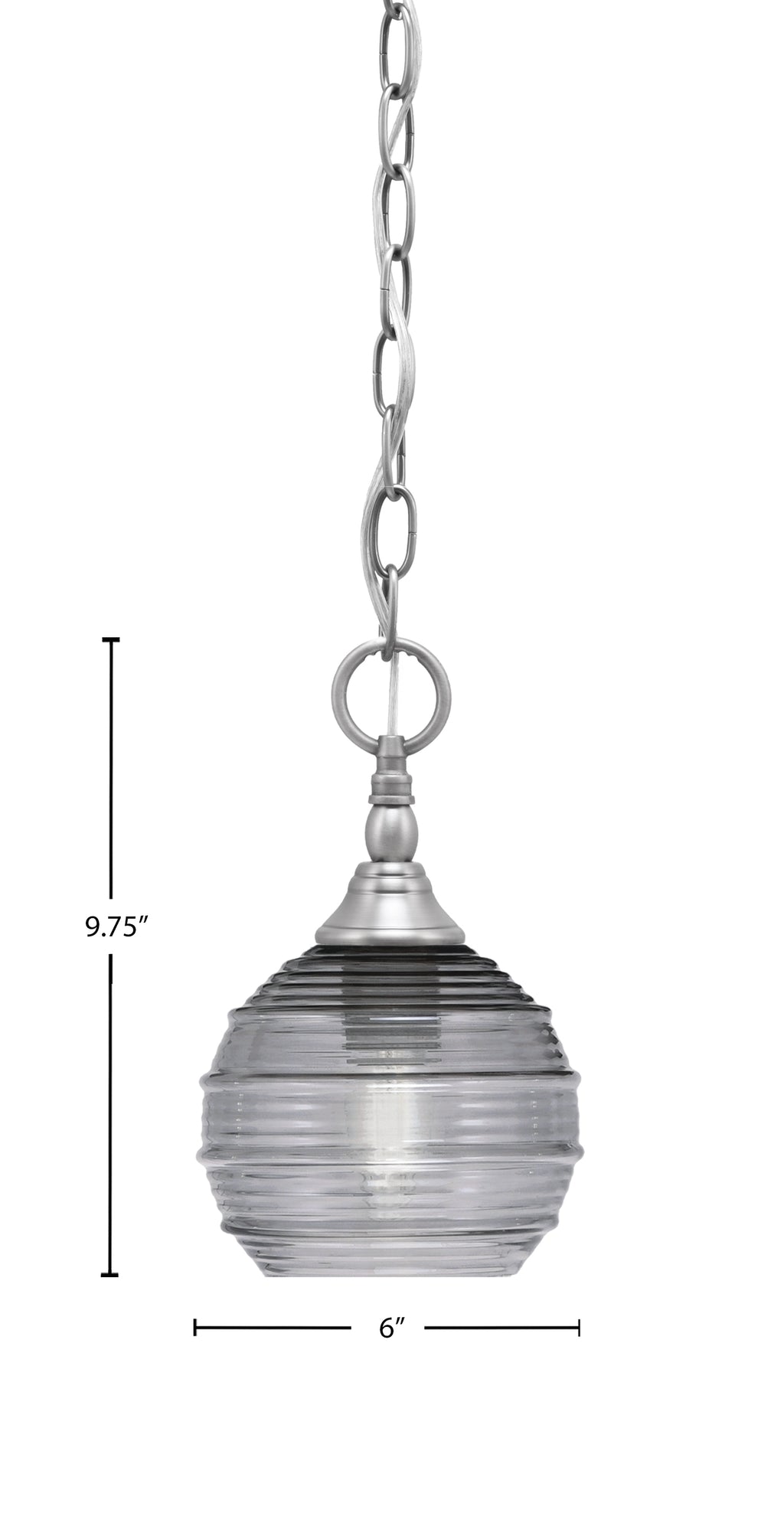 Chain One Light Mini Pendant in Brushed Nickel with Smoke Ribbed Shade
