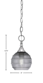 Chain One Light Mini Pendant in Brushed Nickel with Smoke Ribbed Shade