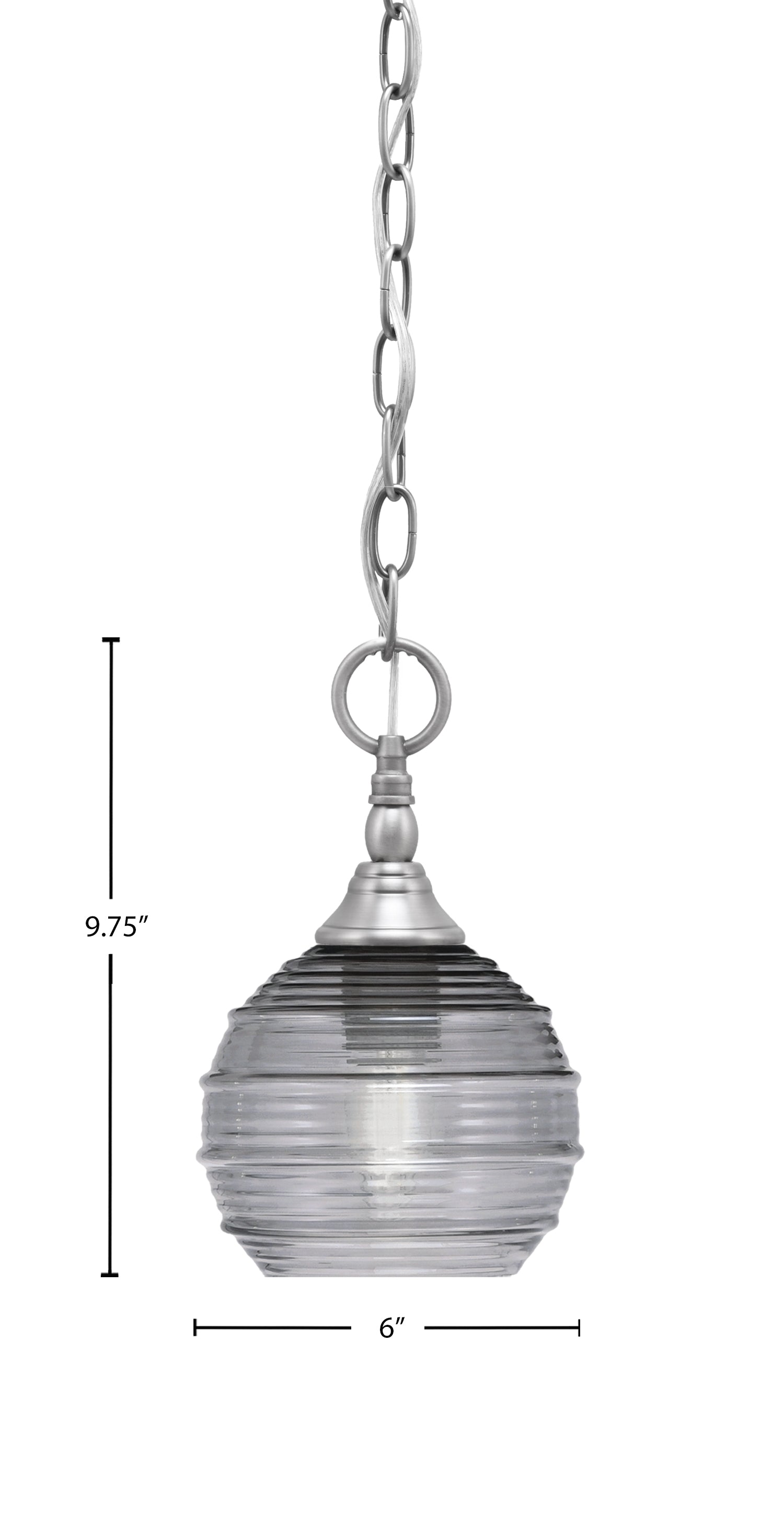 Chain One Light Mini Pendant in Brushed Nickel with Smoke Ribbed Shade