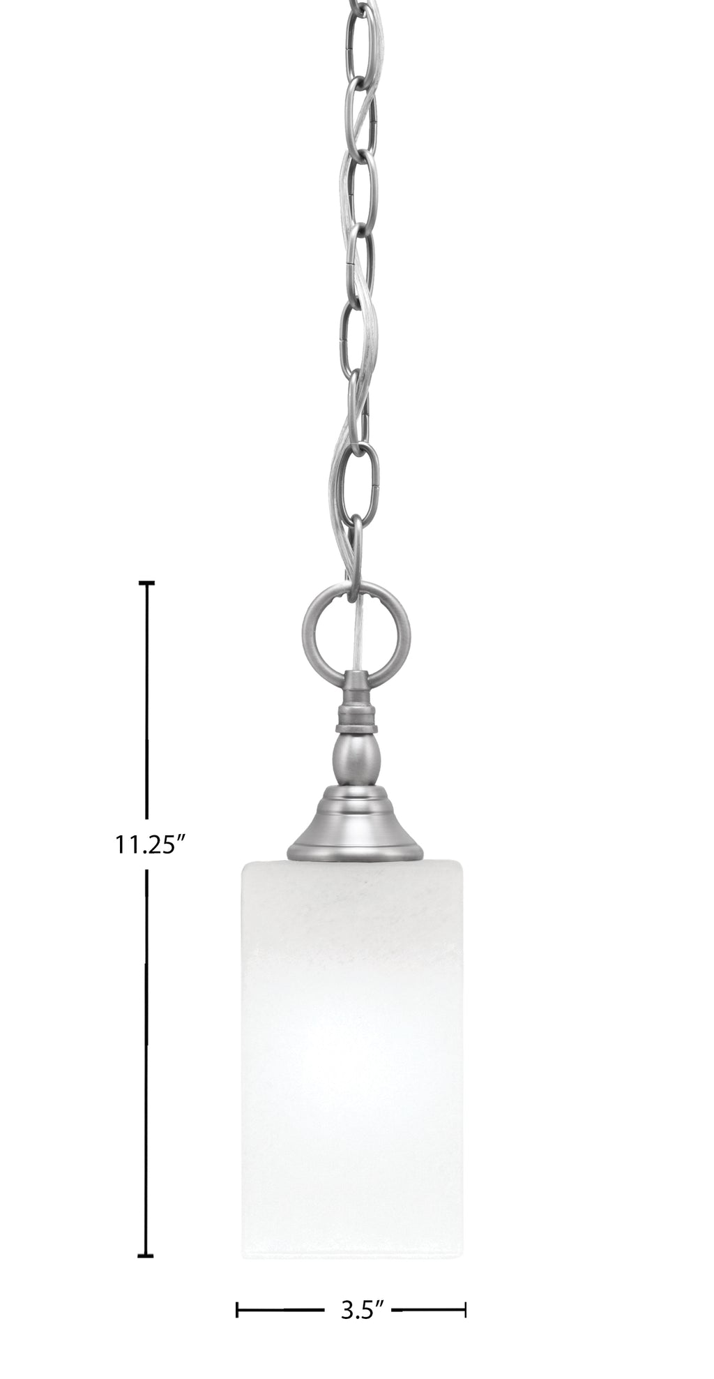 Chain One Light Mini Pendant in Brushed Nickel with Square White Marble Shade