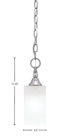 Chain One Light Mini Pendant in Brushed Nickel with Square White Marble Shade