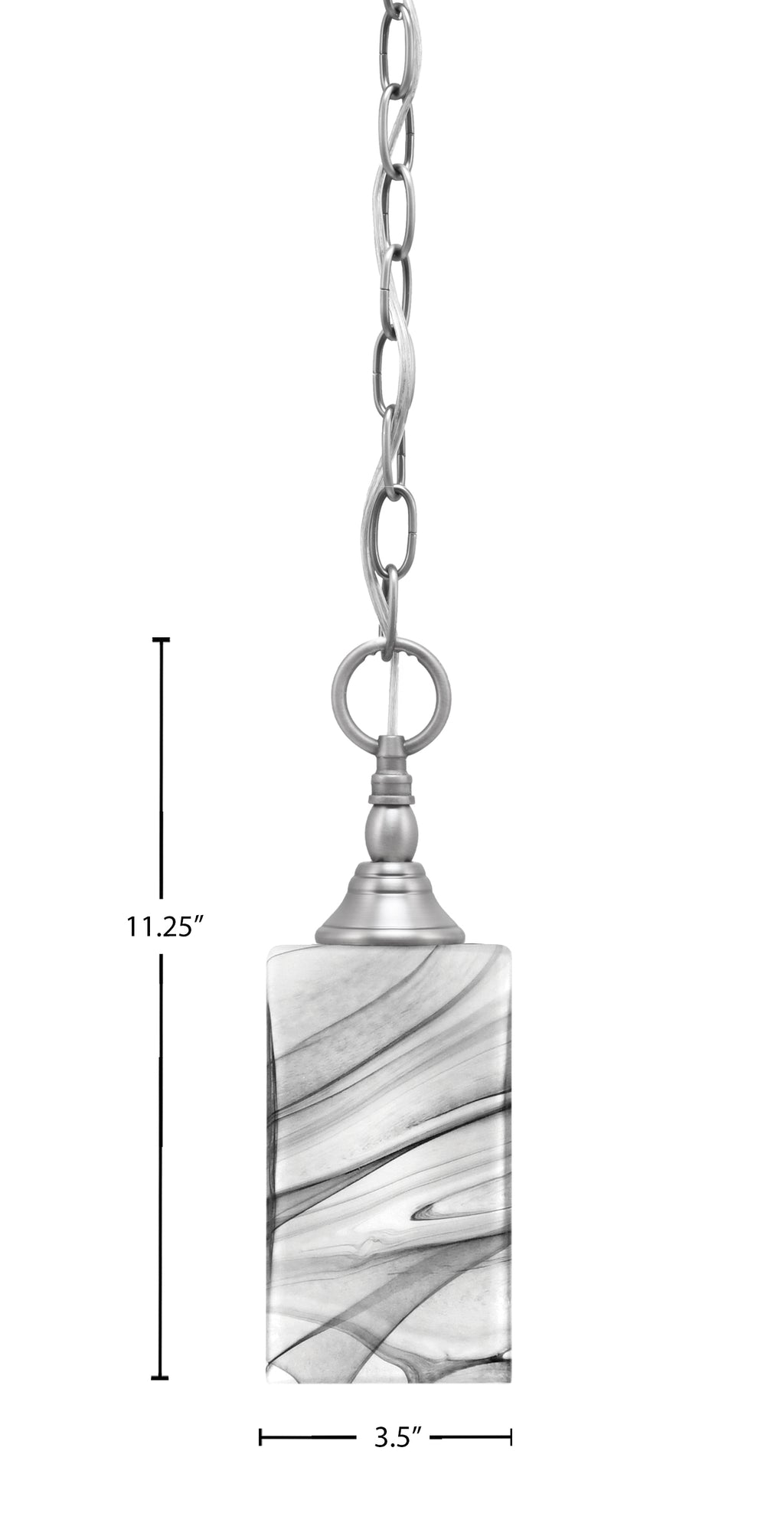 Chain One Light Mini Pendant in Brushed Nickel with Square Onyx Swirl Shade