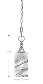 Chain One Light Mini Pendant in Brushed Nickel with Square Onyx Swirl Shade