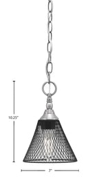 Chain One Light Mini Pendant in Brushed Nickel with Matte Black Cone Mesh Metal Shade Shade