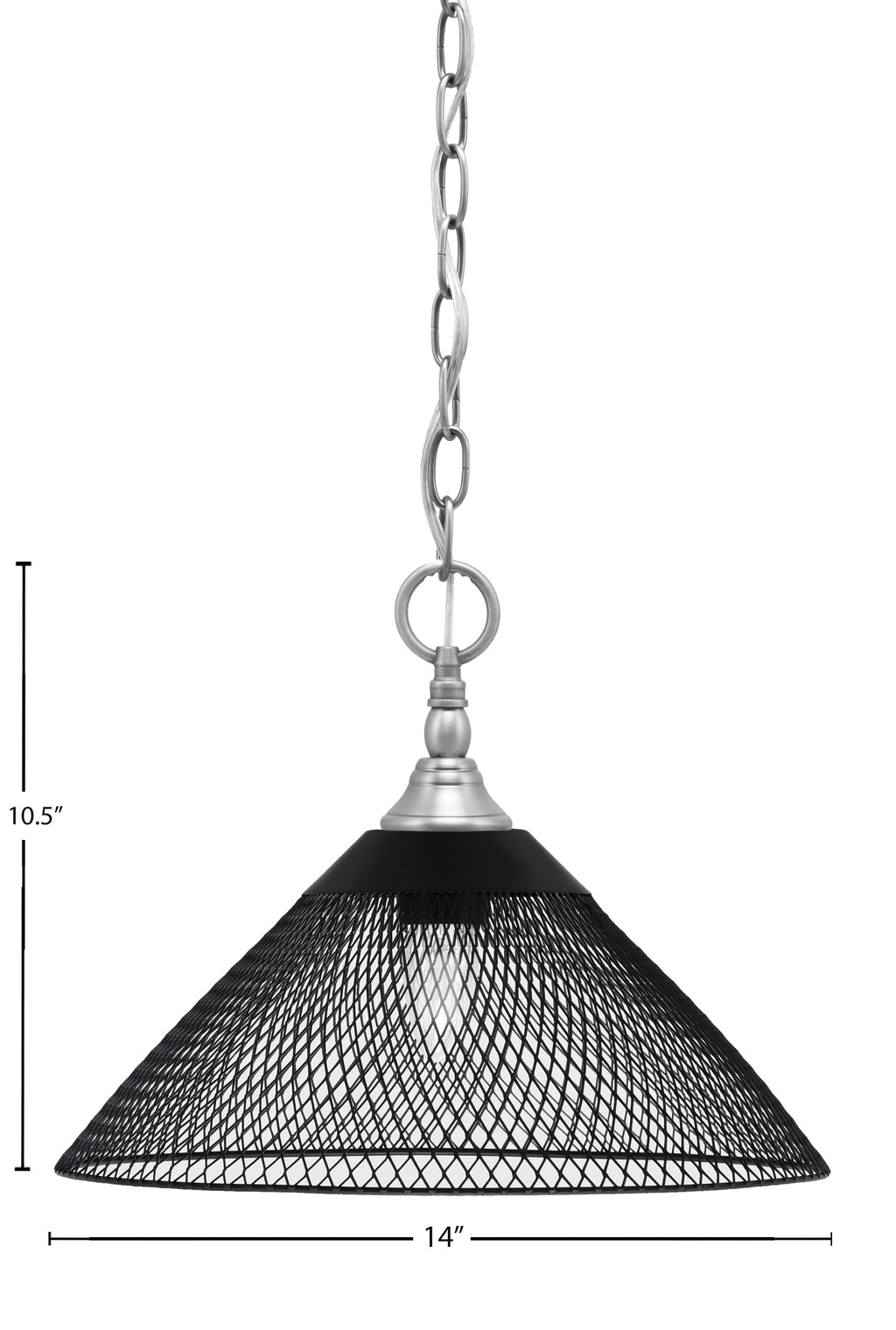 Chain One Light Mini Pendant in Brushed Nickel with Matte Black Cone Mesh Metal Shade Shade