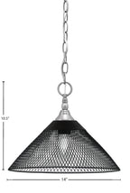 Chain One Light Mini Pendant in Brushed Nickel with Matte Black Cone Mesh Metal Shade Shade