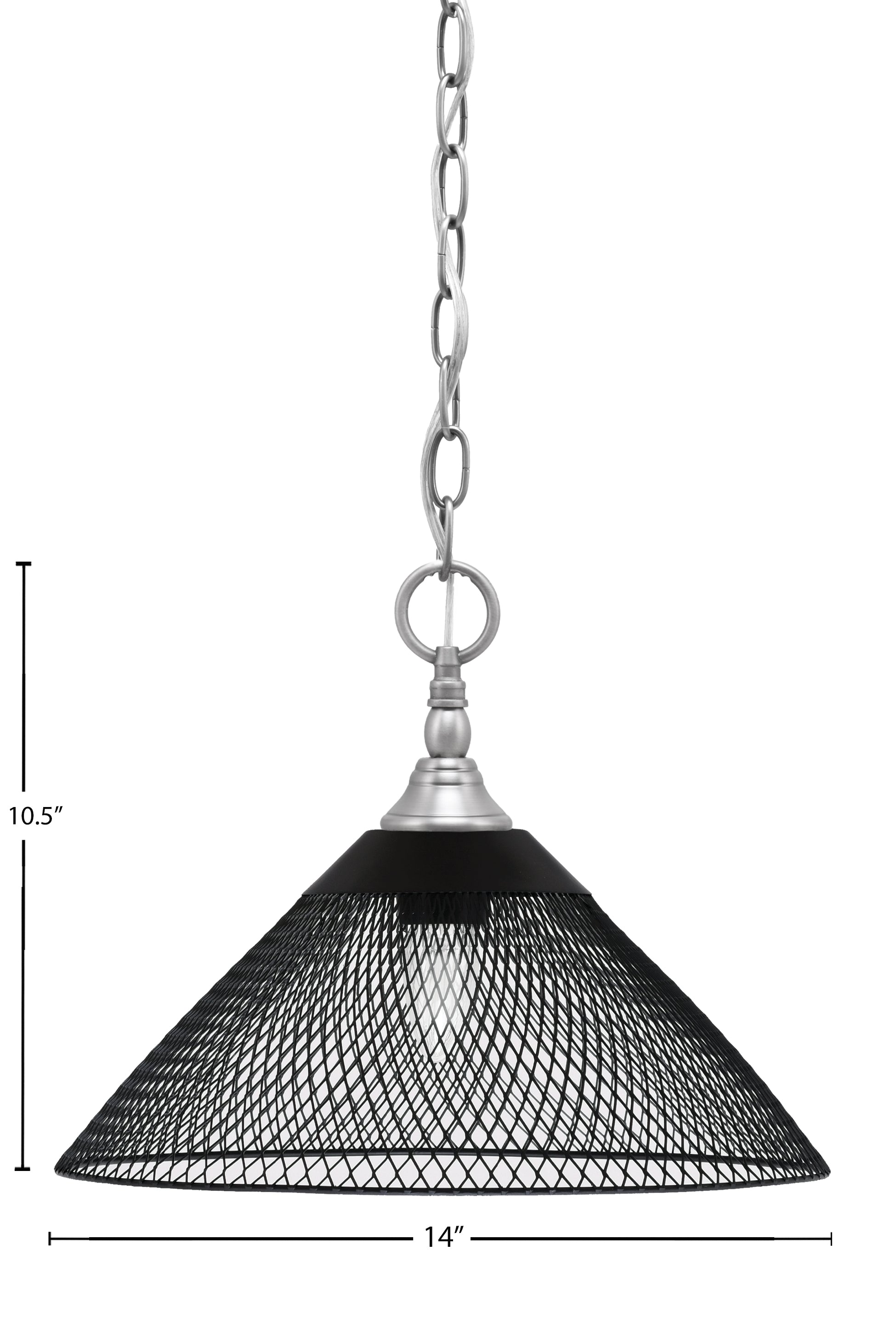 Chain One Light Mini Pendant in Brushed Nickel with Matte Black Cone Mesh Metal Shade Shade