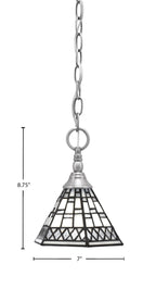 Chain One Light Mini Pendant in Brushed Nickel with Pewter Art Glass Shade