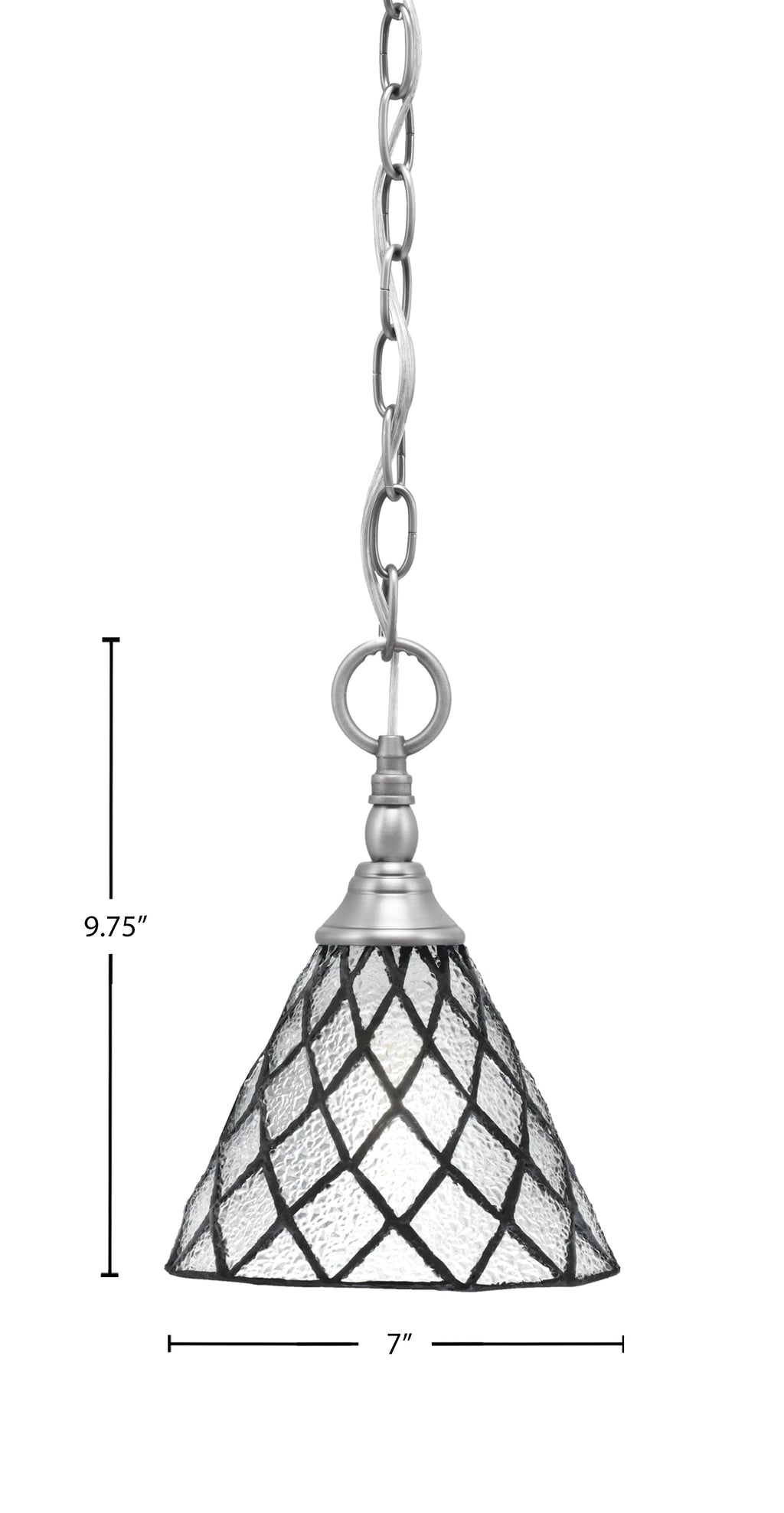 Chain One Light Mini Pendant in Brushed Nickel with Diamond Ice Art Glass Shade