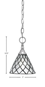 Chain One Light Mini Pendant in Brushed Nickel with Diamond Ice Art Glass Shade