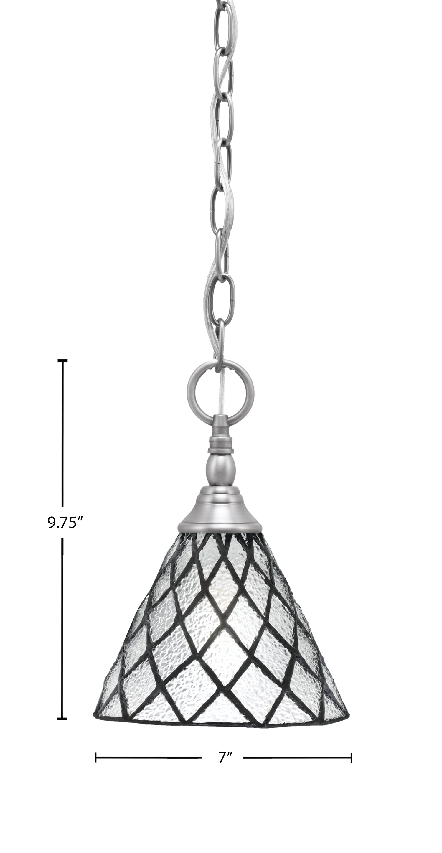 Chain One Light Mini Pendant in Brushed Nickel with Diamond Ice Art Glass Shade