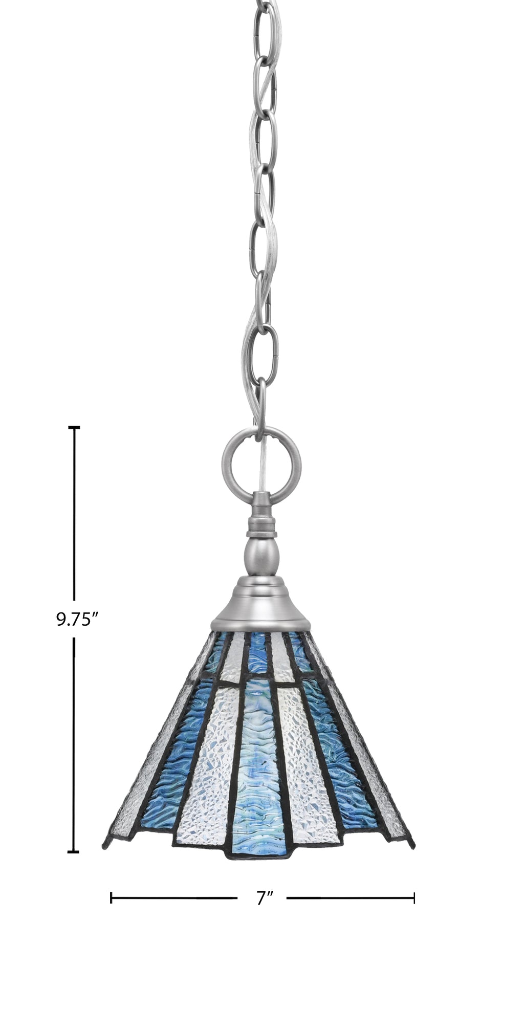 Chain One Light Mini Pendant in Brushed Nickel with Sea Ice Art Glass Shade