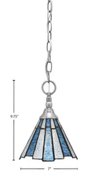 Chain One Light Mini Pendant in Brushed Nickel with Sea Ice Art Glass Shade