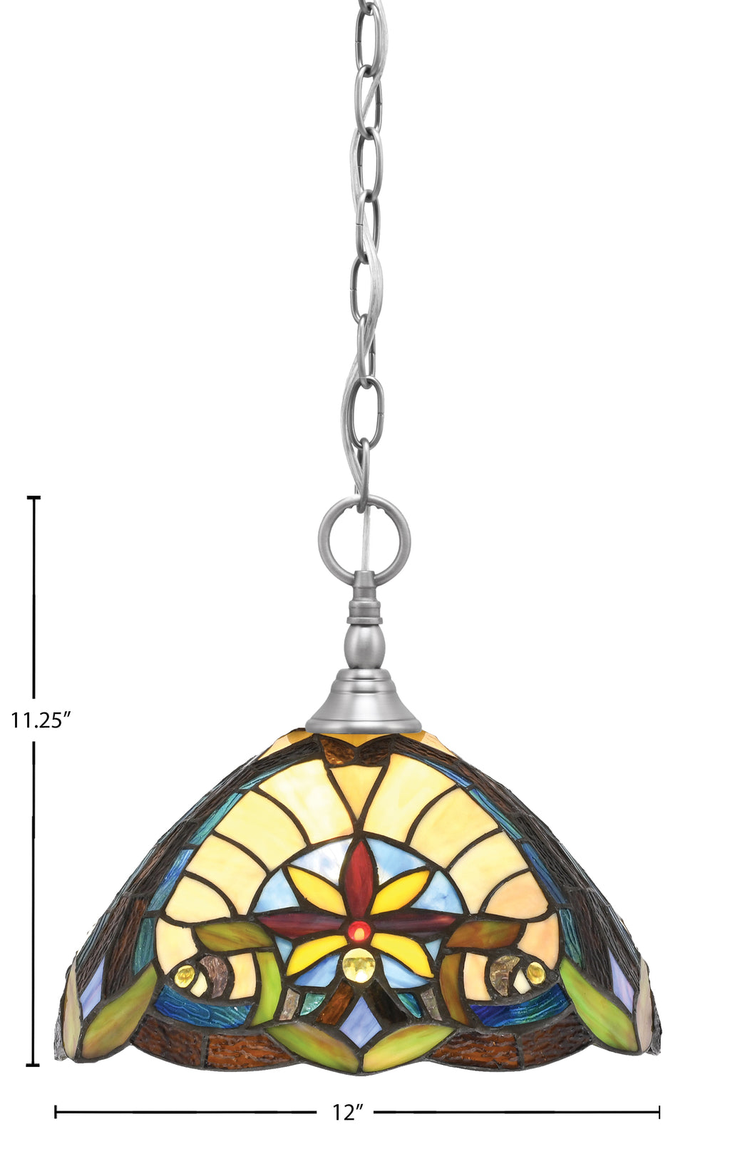 Chain One Light Mini Pendant in Brushed Nickel with Earth Star Art Glass Shade
