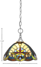 Chain One Light Mini Pendant in Brushed Nickel with Earth Star Art Glass Shade