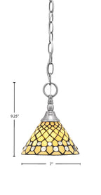 Chain One Light Mini Pendant in Brushed Nickel with Starlight Art Glass Shade