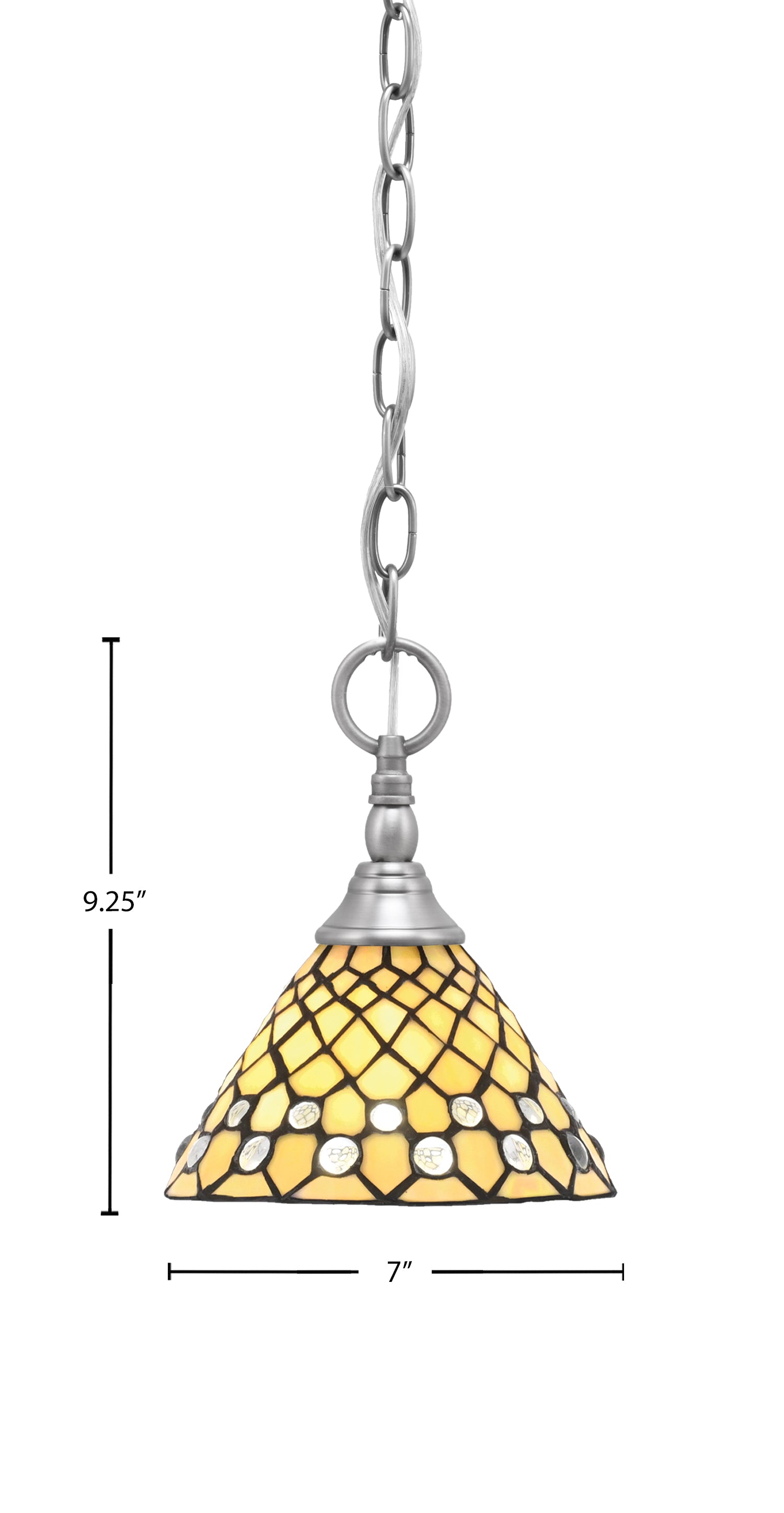 Chain One Light Mini Pendant in Brushed Nickel with Starlight Art Glass Shade