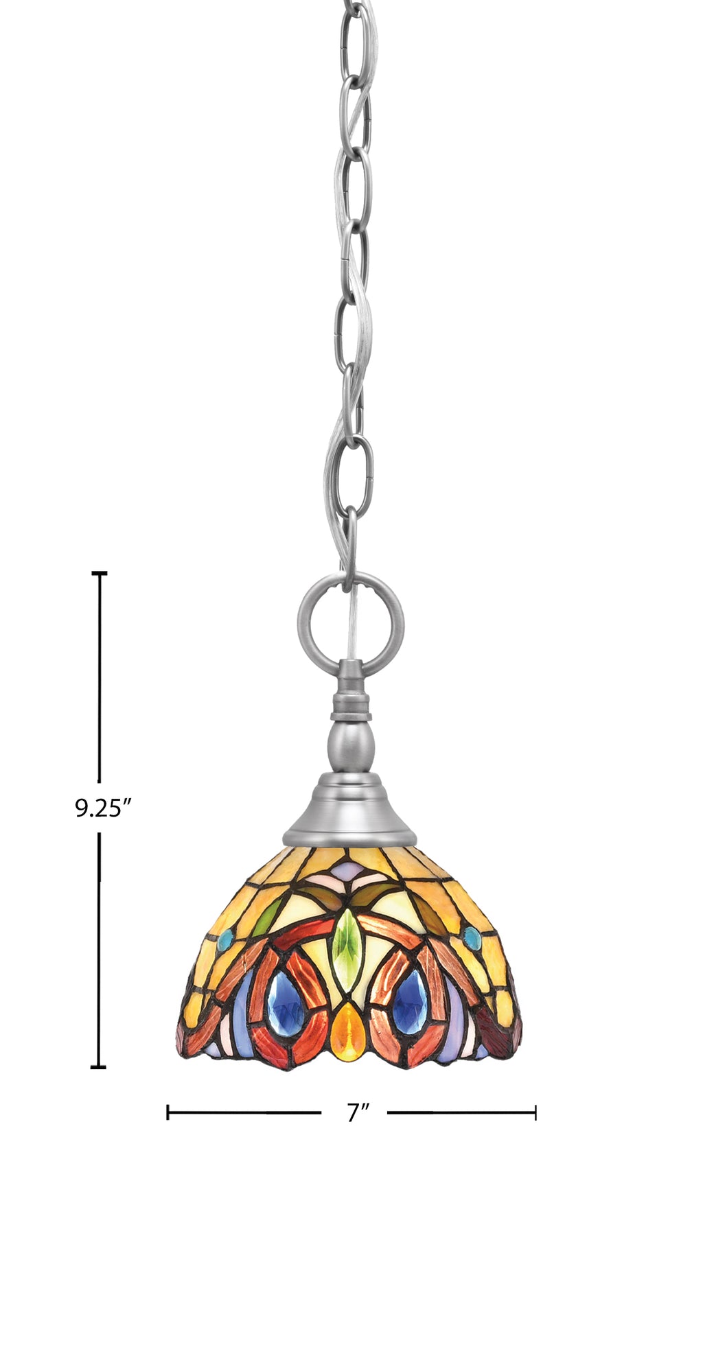 Chain One Light Mini Pendant in Brushed Nickel with Lynx Art Glass Shade