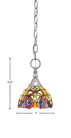 Chain One Light Mini Pendant in Brushed Nickel with Lynx Art Glass Shade