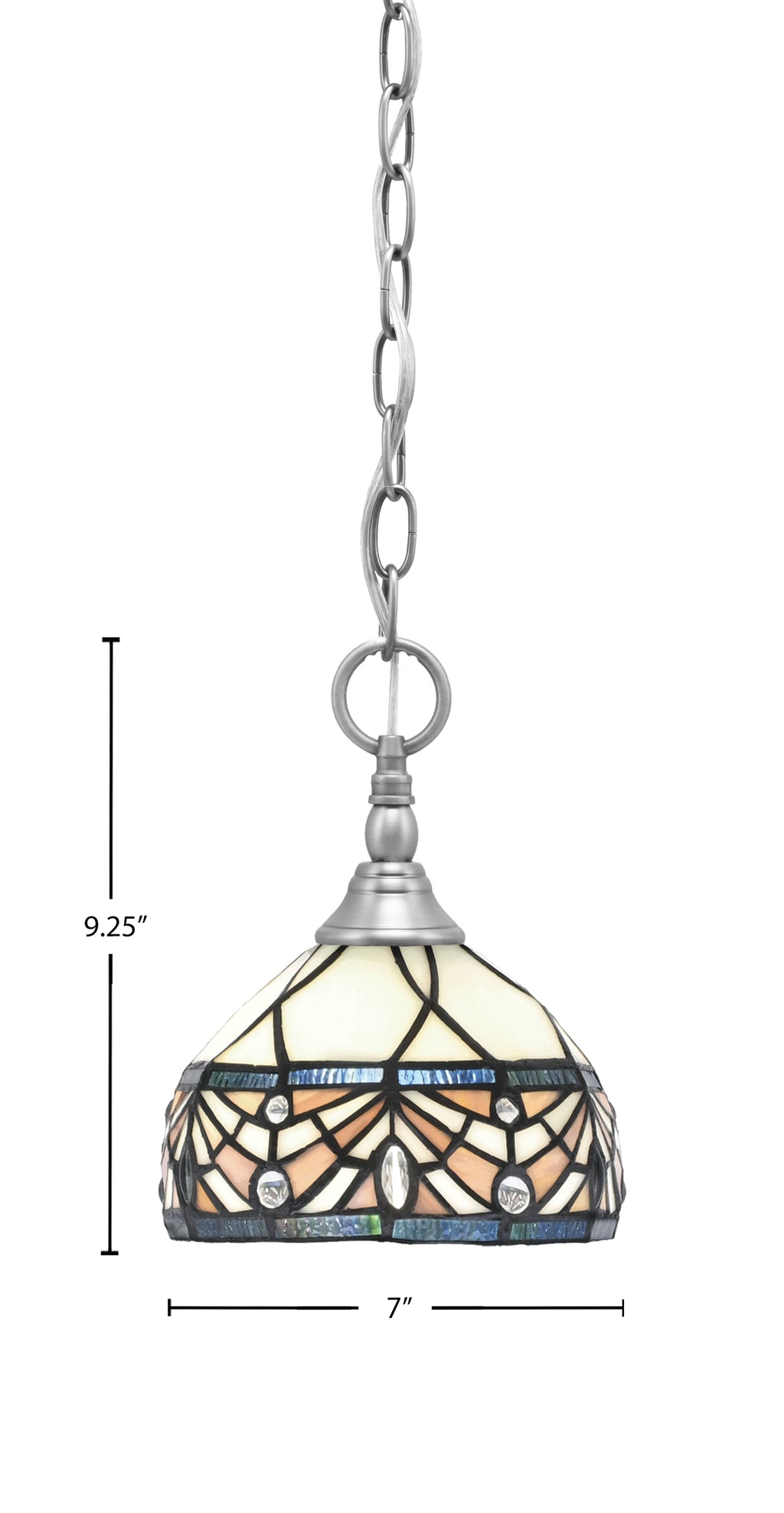 Chain One Light Mini Pendant in Brushed Nickel with Royal Merlot Art Glass Shade