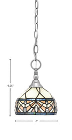 Chain One Light Mini Pendant in Brushed Nickel with Royal Merlot Art Glass Shade