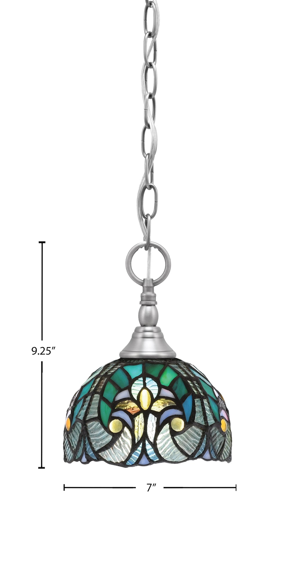 Chain One Light Mini Pendant in Brushed Nickel with Turquoise Cypress Art Glass Shade