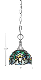 Chain One Light Mini Pendant in Brushed Nickel with Turquoise Cypress Art Glass Shade