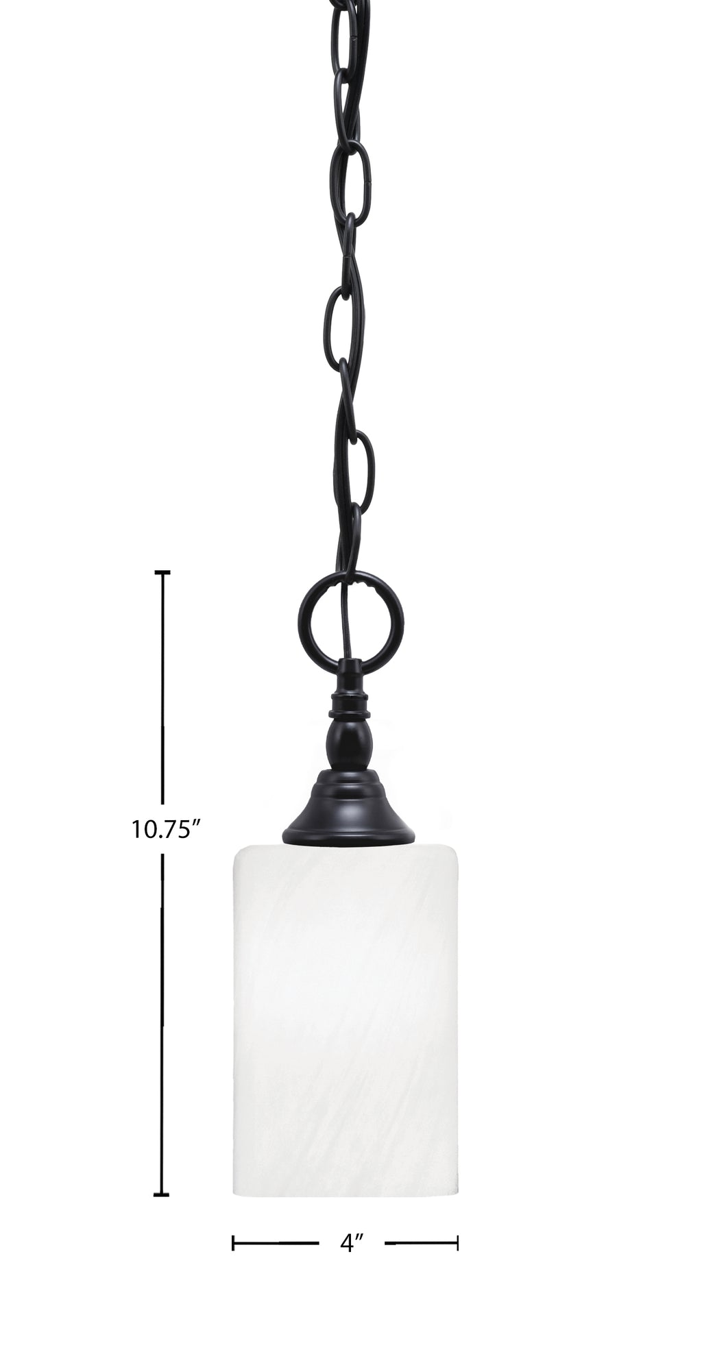 Chain One Light Mini Pendant in Matte Black with White Marble Shade