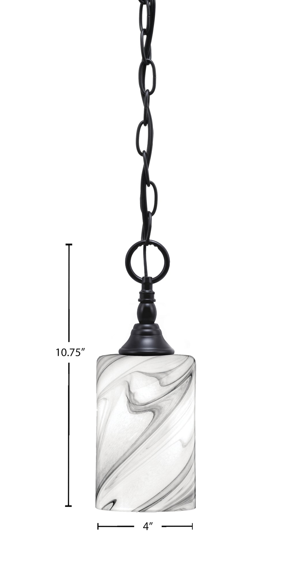 Chain One Light Mini Pendant in Matte Black with Onyx Swirl Shade