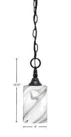 Chain One Light Mini Pendant in Matte Black with Onyx Swirl Shade