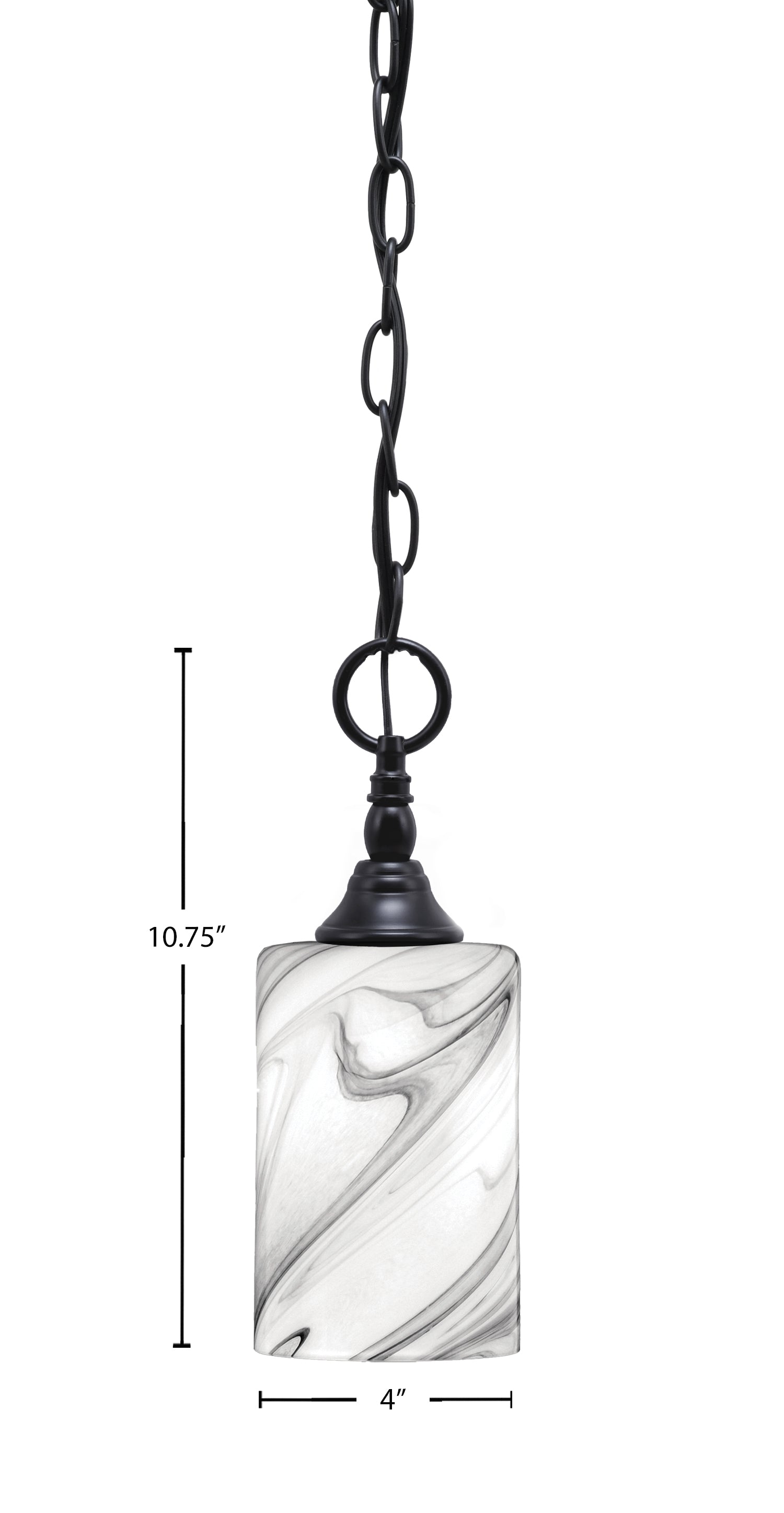 Chain One Light Mini Pendant in Matte Black with Onyx Swirl Shade