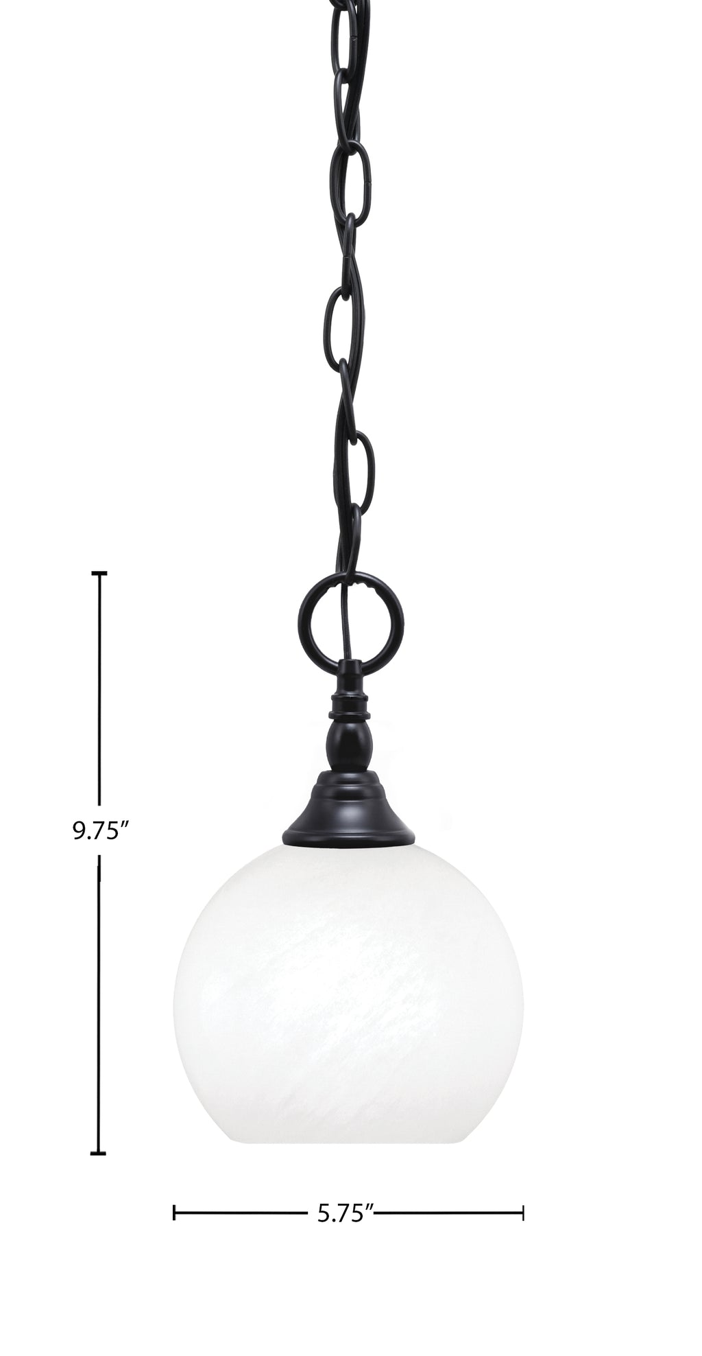 Chain One Light Mini Pendant in Matte Black with White Marble Shade