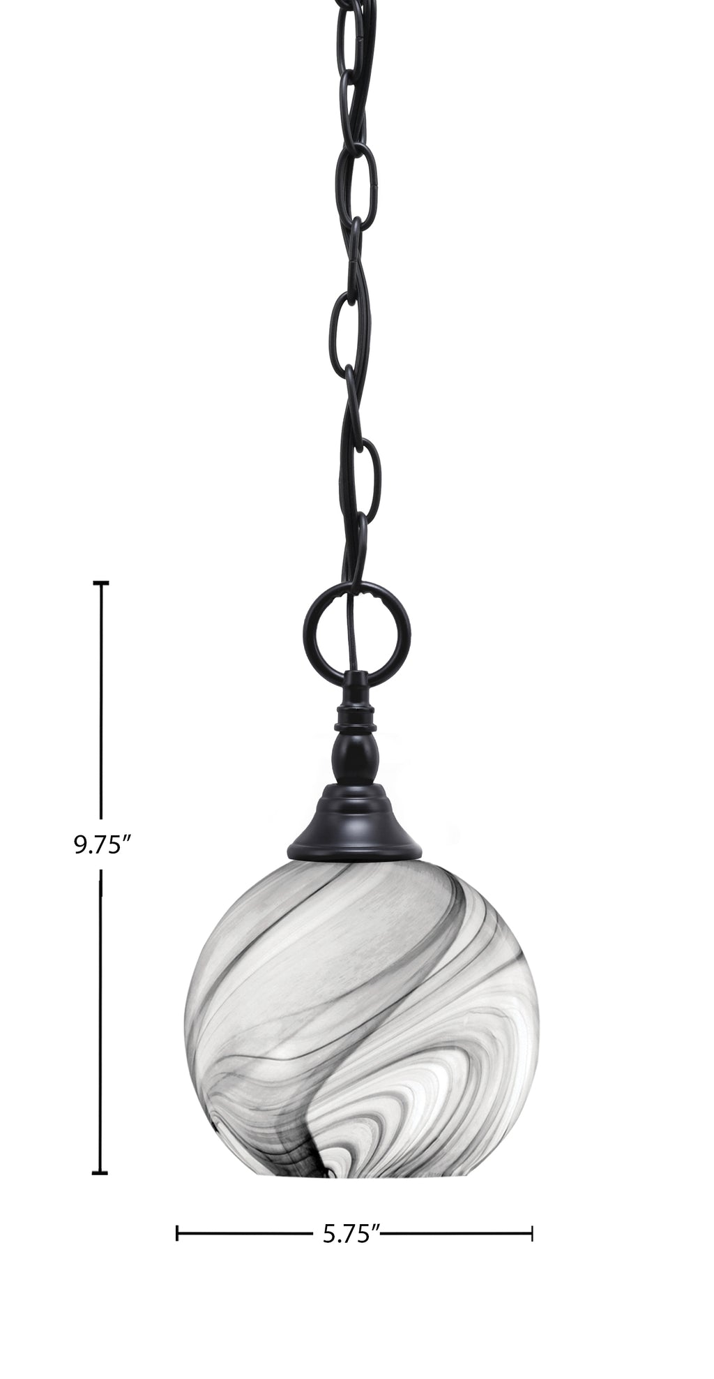 Chain One Light Mini Pendant in Matte Black with Onyx Swirl Shade