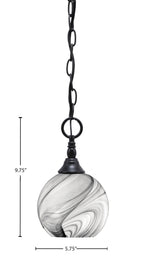 Chain One Light Mini Pendant in Matte Black with Onyx Swirl Shade